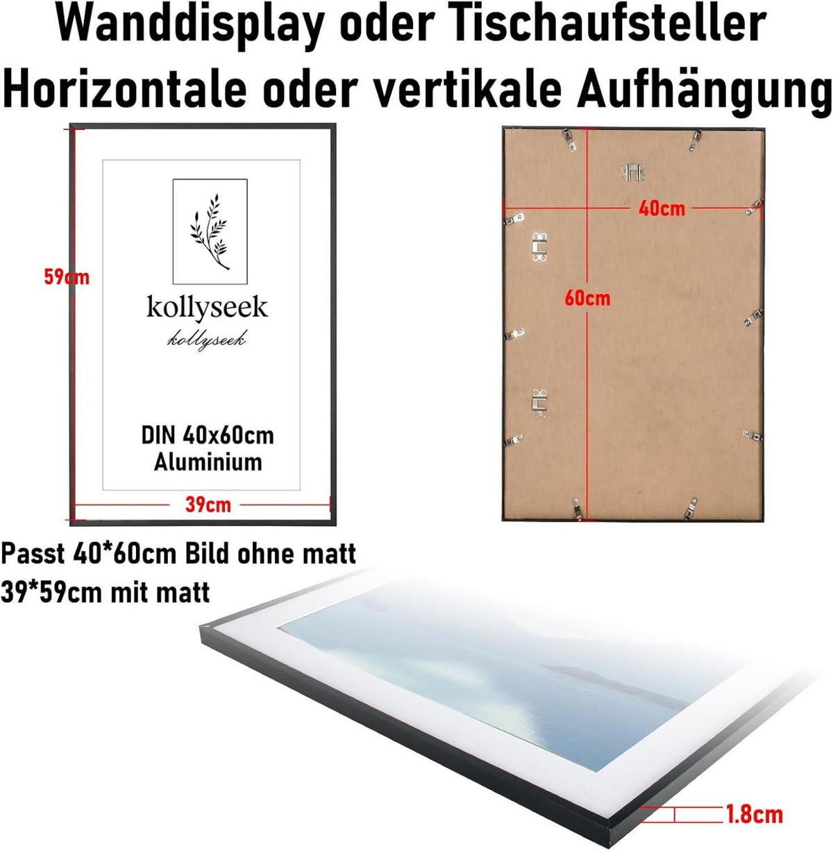 Schwarzer Aluminium-Bilderrahmen 40x60cm Poster Rahmen Acrylglas