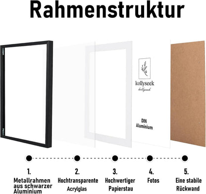 Kollyseek Bilderrahmen Aluminium 40x60cm Schwarz Acrylglas Passepartout