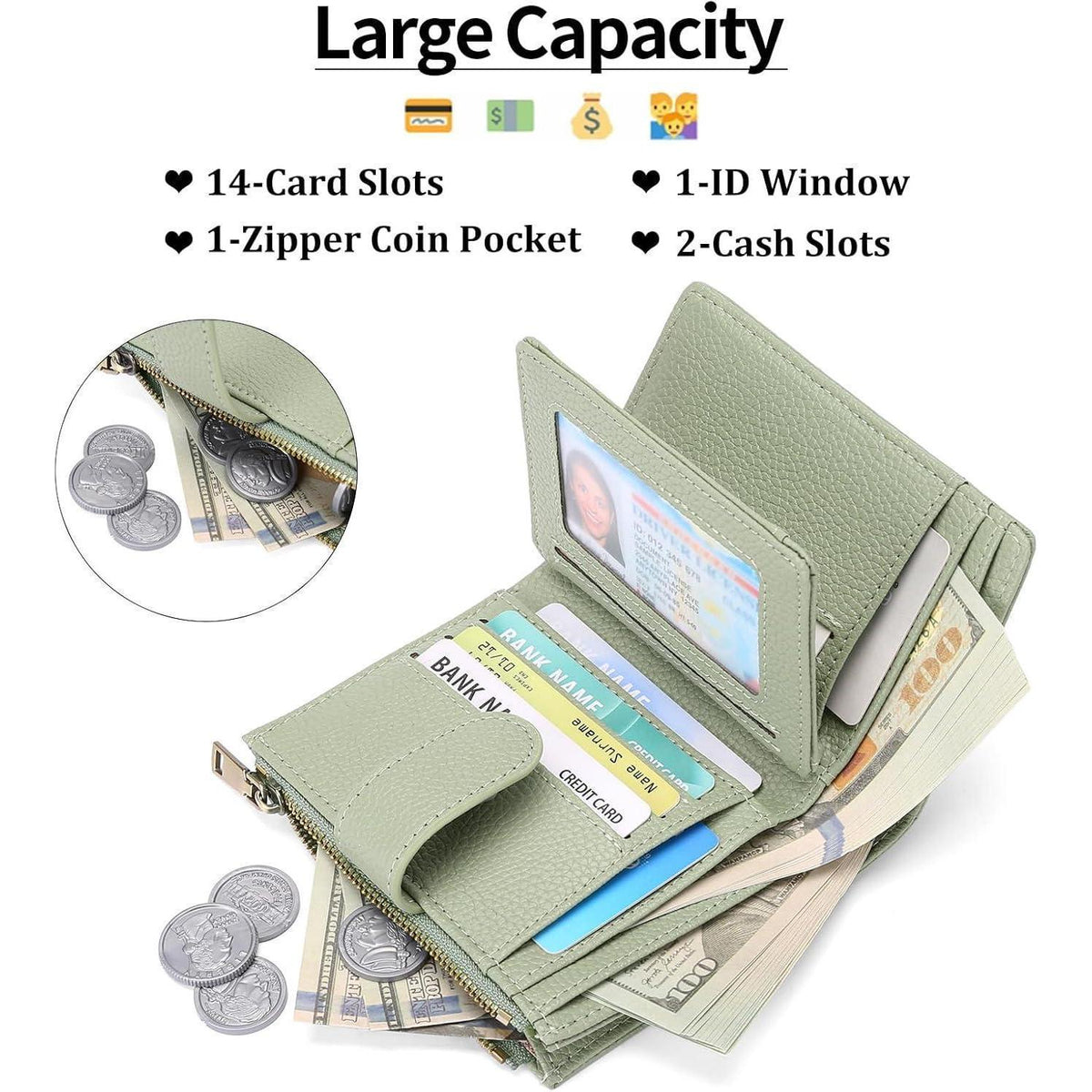 Kleines Damen Portemonnaie mit RFID-Schutz, hellgrün