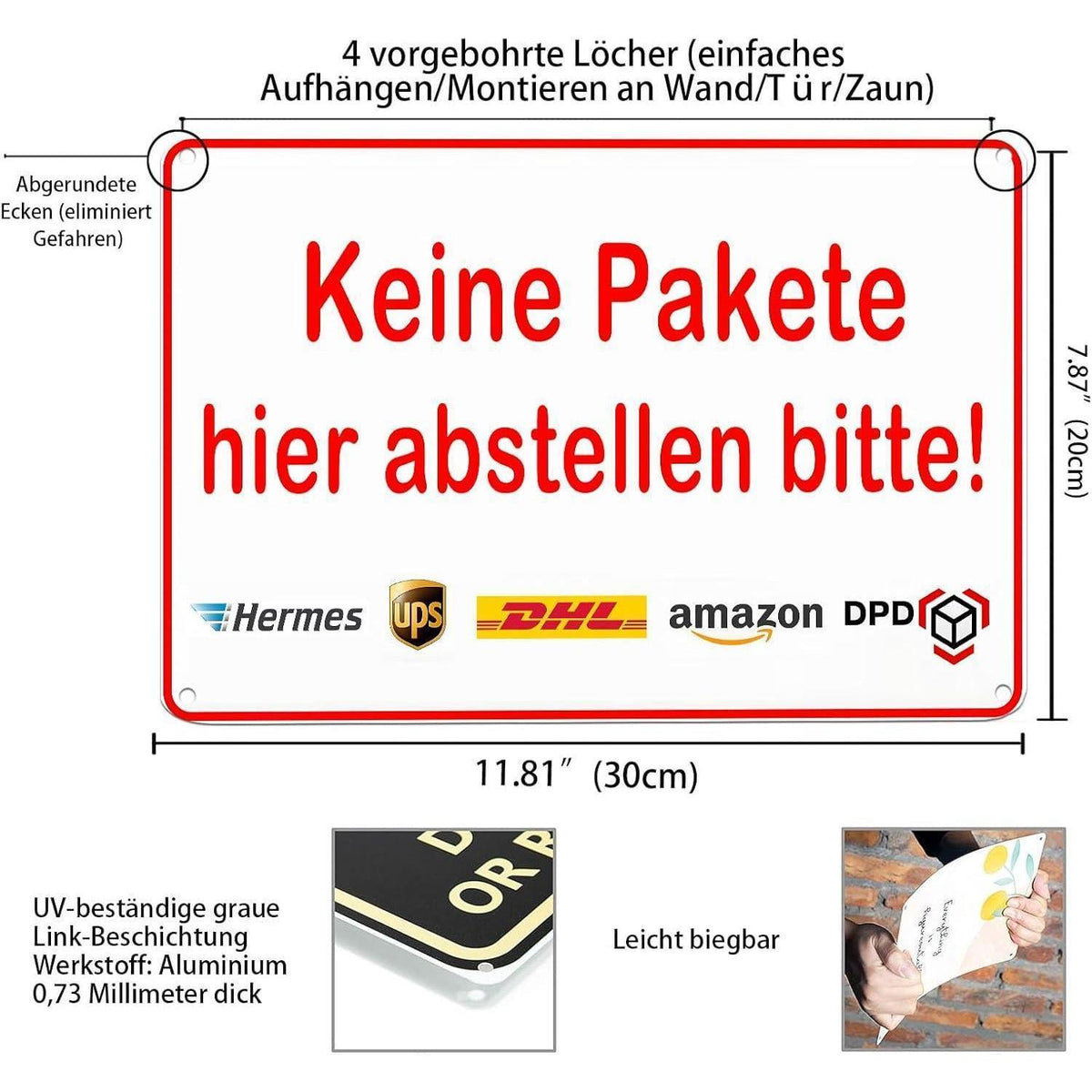 Wanddeko "Keine Pakete hier abstellen" Aluminium 20x30cm