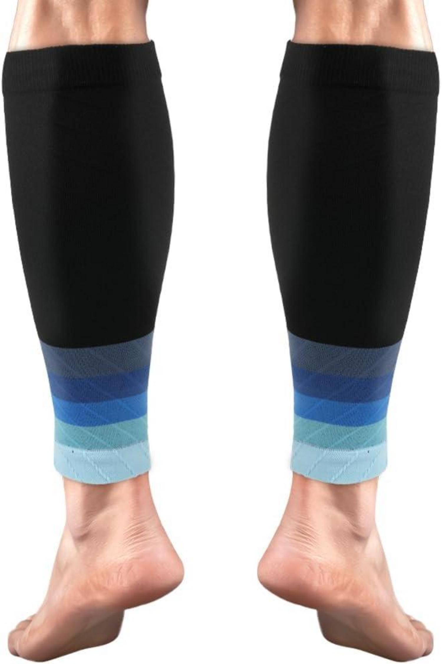 Sport Kompressionsstrümpfe 2er Set Wadenbandage Blau Verlauf