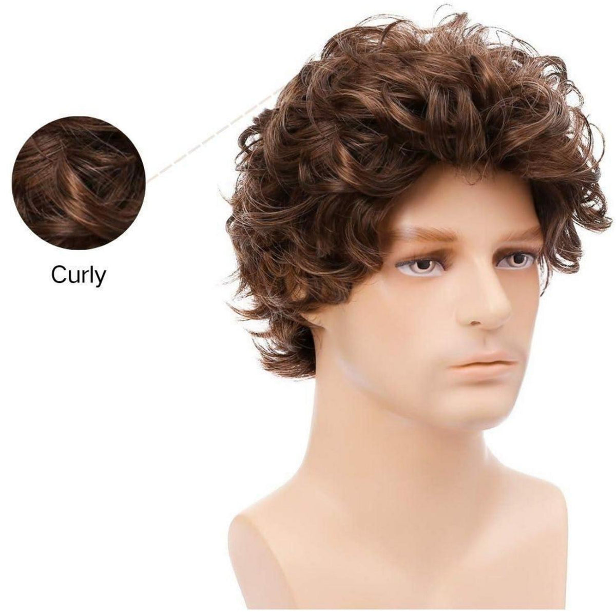 Braune Lockenperücke Herren – Kurz, Kunstfaser, Party & Alltag