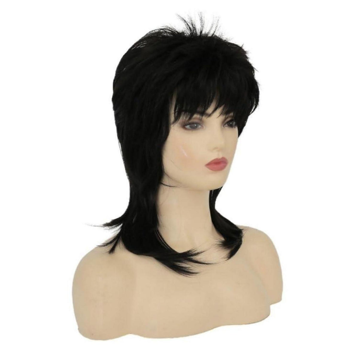 Schwarze Vokuhila Perücke 80er Jahre Mullet mit Pony