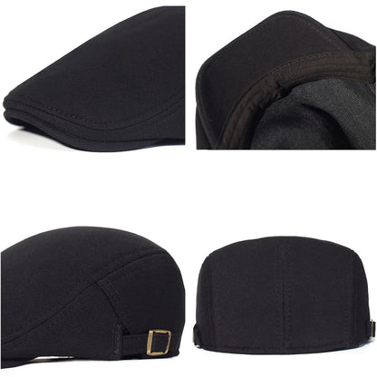 Schiebermütze Herren Baumwolle Flatcap Schwarz