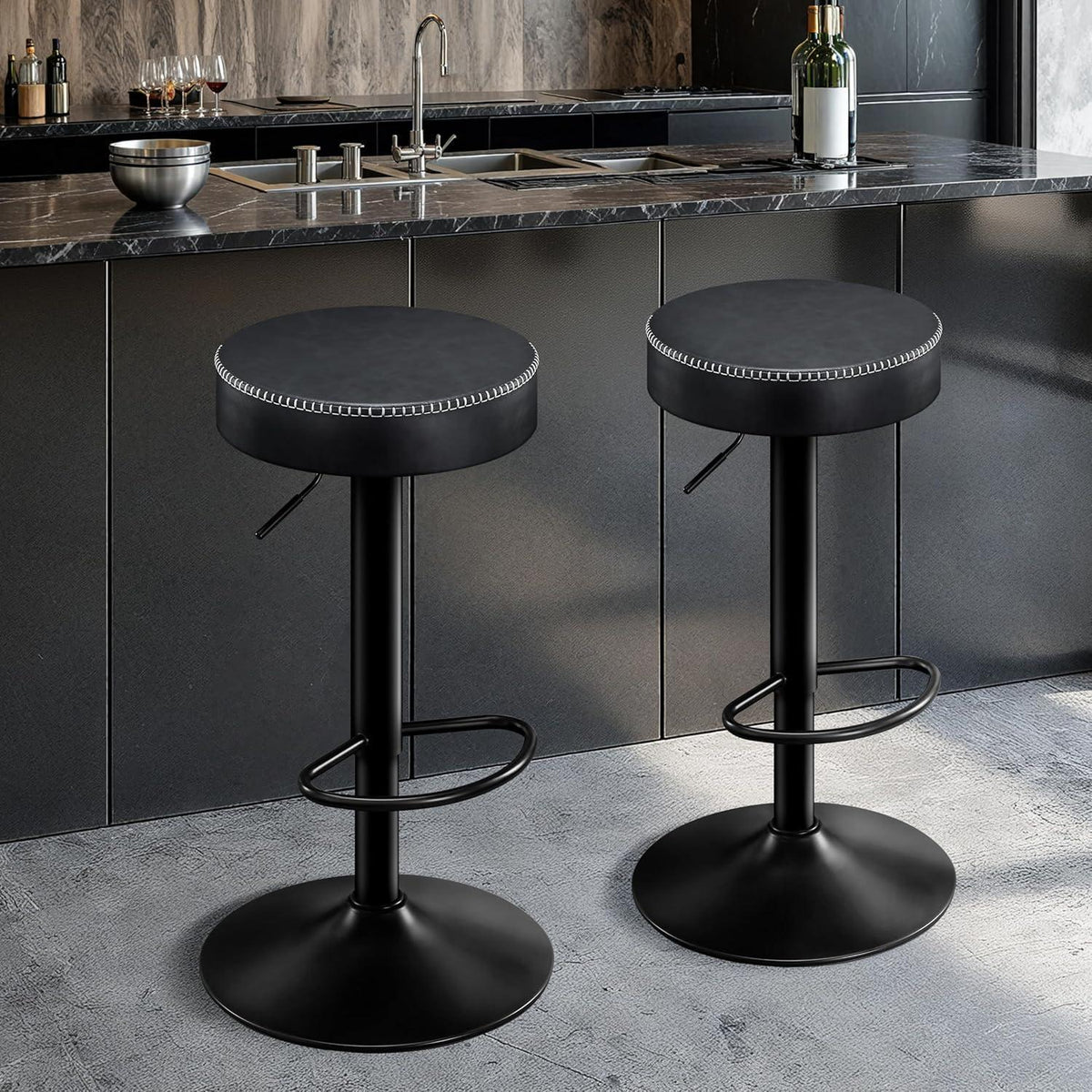 Barhocker Set 2er – Höhenverstellbar & Komfortabel Schwarz