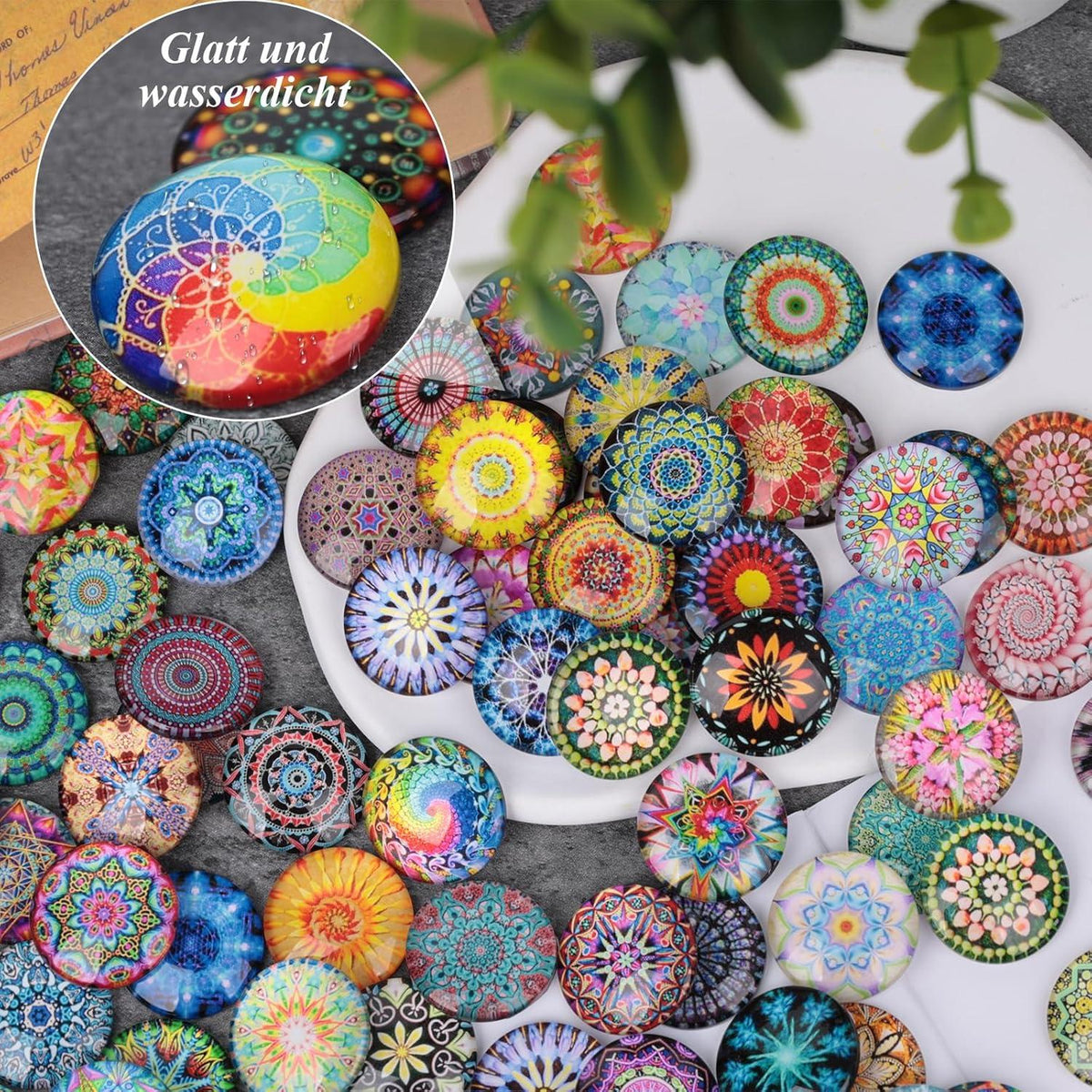 Bunte Glassteine mit Kleberückseite für DIY Schmuckprojekte 25mm