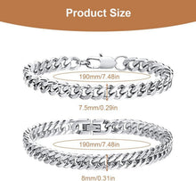 Herren Armband Edelstahl 2 Stücke Silber Panzerkette 19 cm