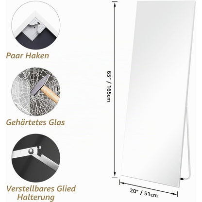 Standspiegel Weiß 165x51 cm – Gehärtetes Glas, PVC-Rahmen