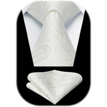 Herren Krawatte & Einstecktuch Set Paisley Beige