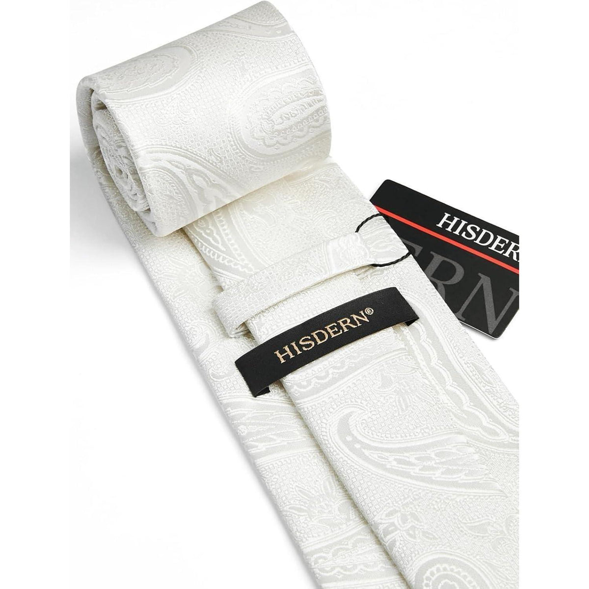 Herren Krawatte & Einstecktuch Set Paisley Beige