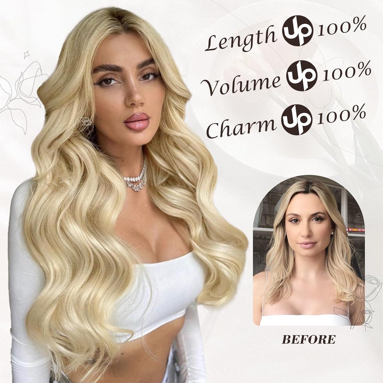 6-teilige Clip in Haarverlängerung 50CM Lang Wellig Blond Haar Extension