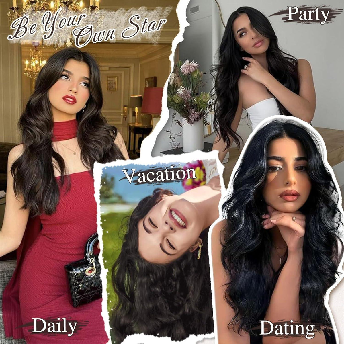Clip in Haarverlängerung 50CM Lang Wellig Braun Extensions Kit