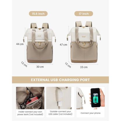 Großer Damen Rucksack wasserdicht mit Laptopfach 17,3 Zoll Beige & Khaki