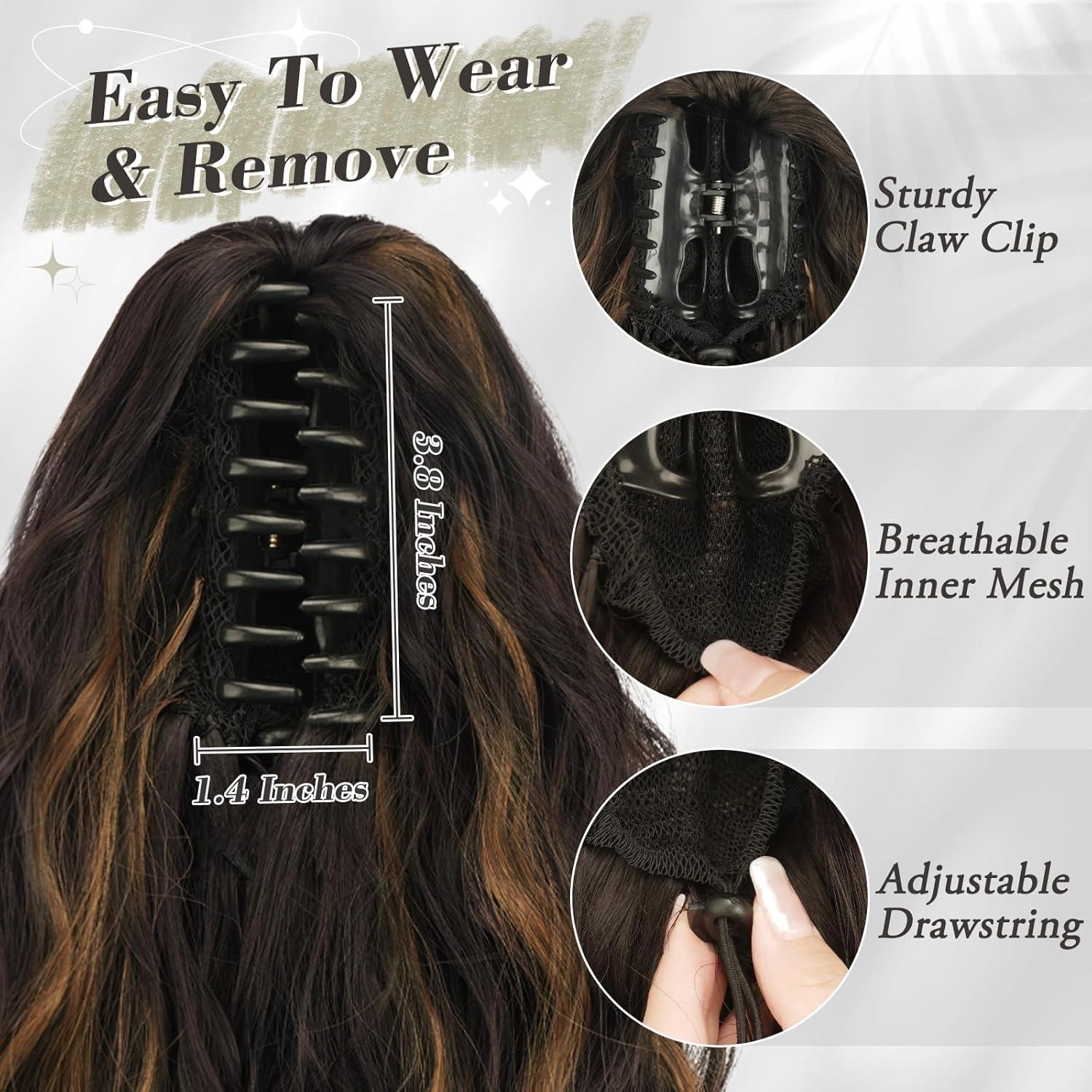 30cm Klauen Clip Pferdeschwanz Haarverlängerung Wellig Braun Blond