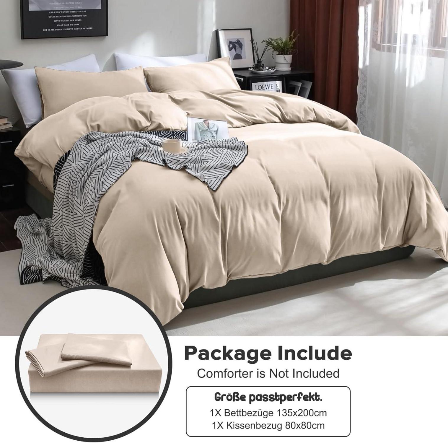 2-teiliges Bettwäsche-Set 135x200 cm Mikrofaser Reißverschluss Khaki