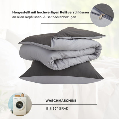 Bettwäsche Set 220x240 Anthrazit Hellgrau Mikrofaser Kissenbezug 80x80