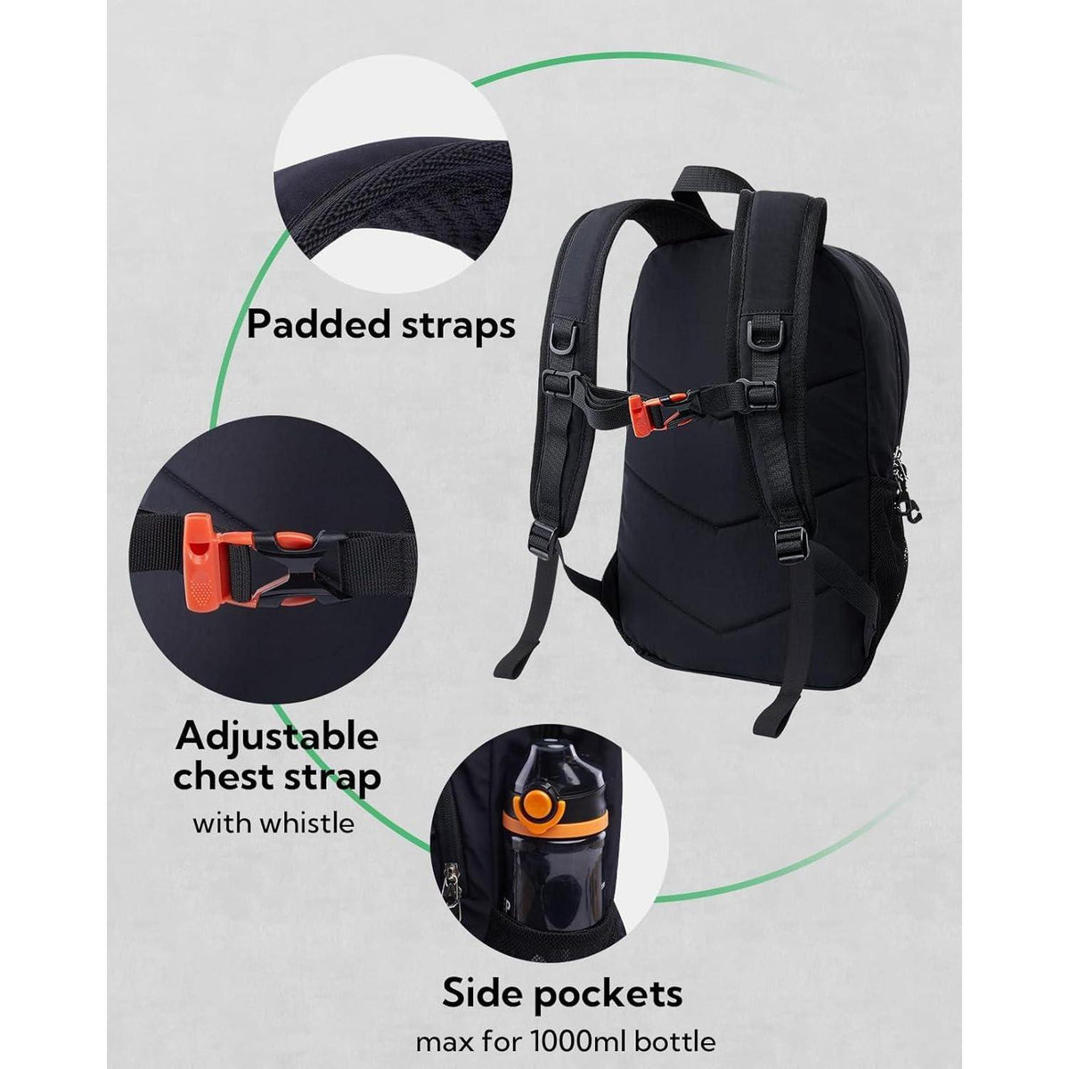 Leichter Wanderrucksack 12L mit Brustgurt – Schwarz