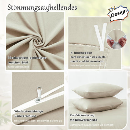ohano Bettwäsche 135x200 4 tlg. Mikrofaser Set Khaki
