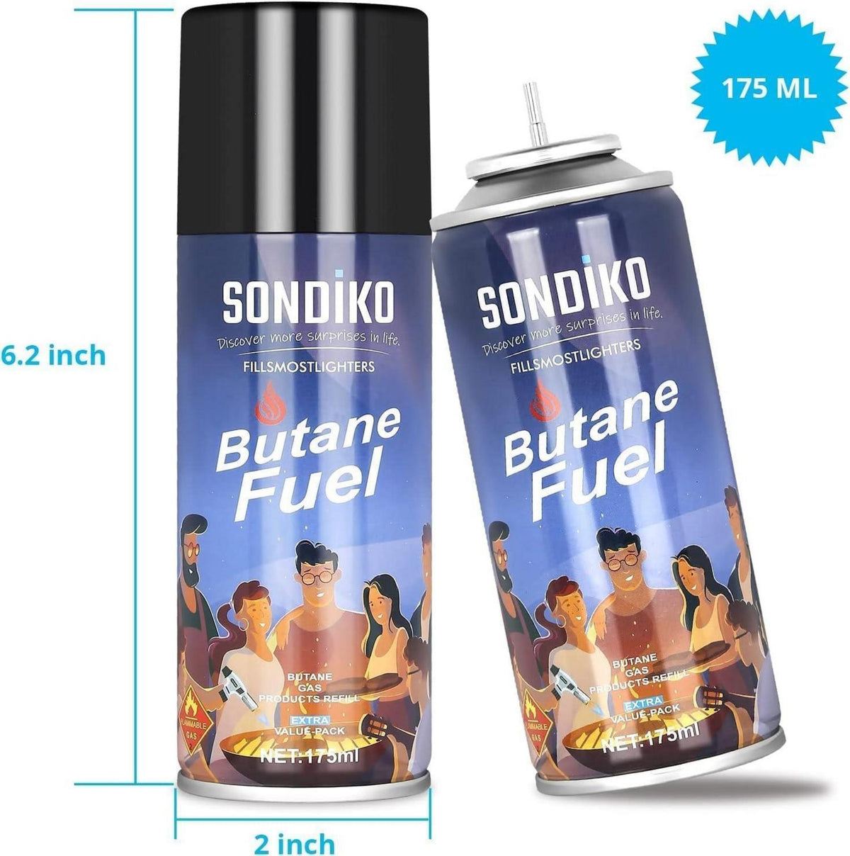 Sondiko Flambierbrenner Butan 175 ml Feuerzeug-Nachfüllung