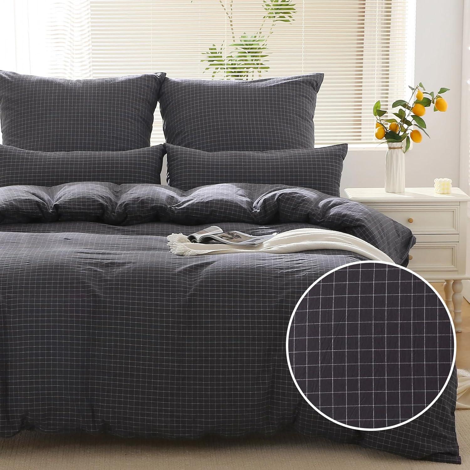Bettwäsche-Set 135x200 Baumwolle kariert Grau ReißverschlussÖKotex