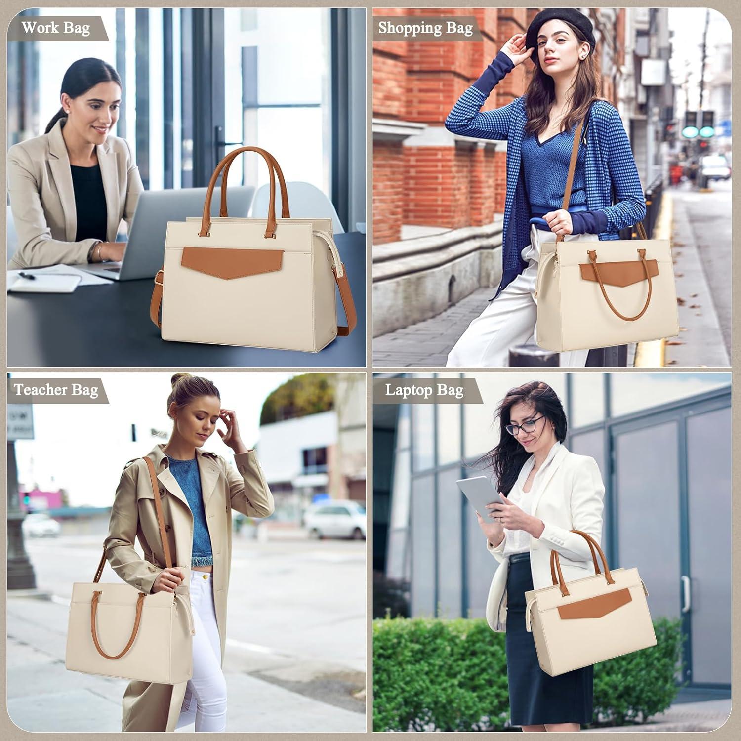 RAINSMORE Handtasche Damen Umhängetasche 2 in 1 Laptoptasche 15.6 Zoll Beige Braun