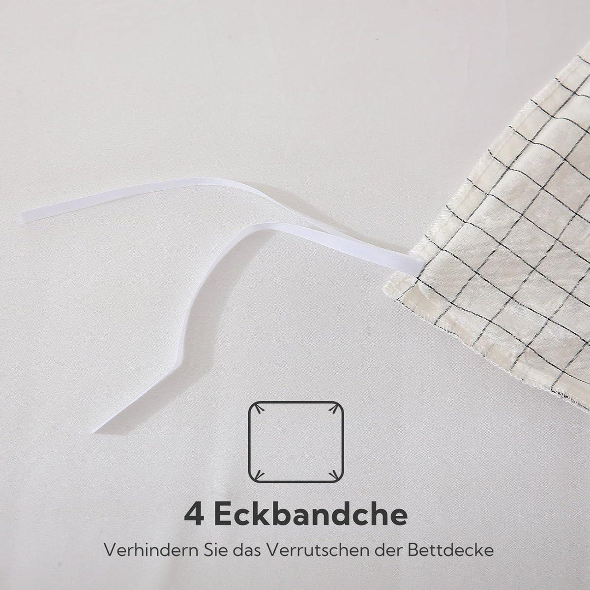SOULFUL Bettwäsche Baumwolle kariert Weiß 220x240 3tlg. 100% Gewaschen öKotex-Zertifiziert