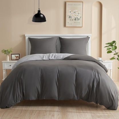 Bettwäsche Set Mikrofaser 155x220 cm Anthrazit/Hellgrau