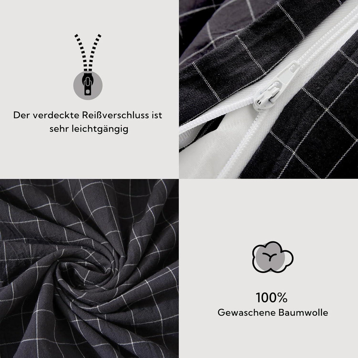 Bettwäsche 200x200 Baumwolle kariert öKotex Grau