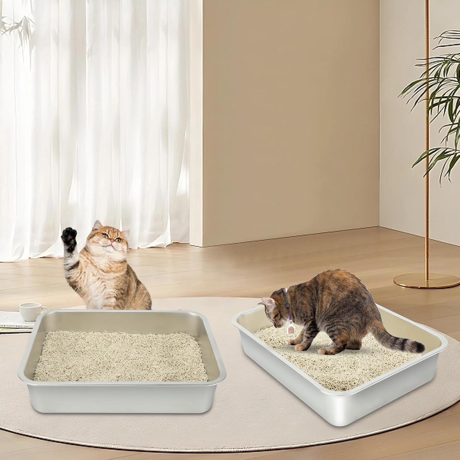 Katzentoilette Edelstahl für Katzen 2 Stück 45x35x10cm