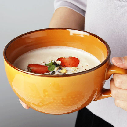Große Suppentasse Keramik 700ml Orange Henkel SEO Kaffeebecher