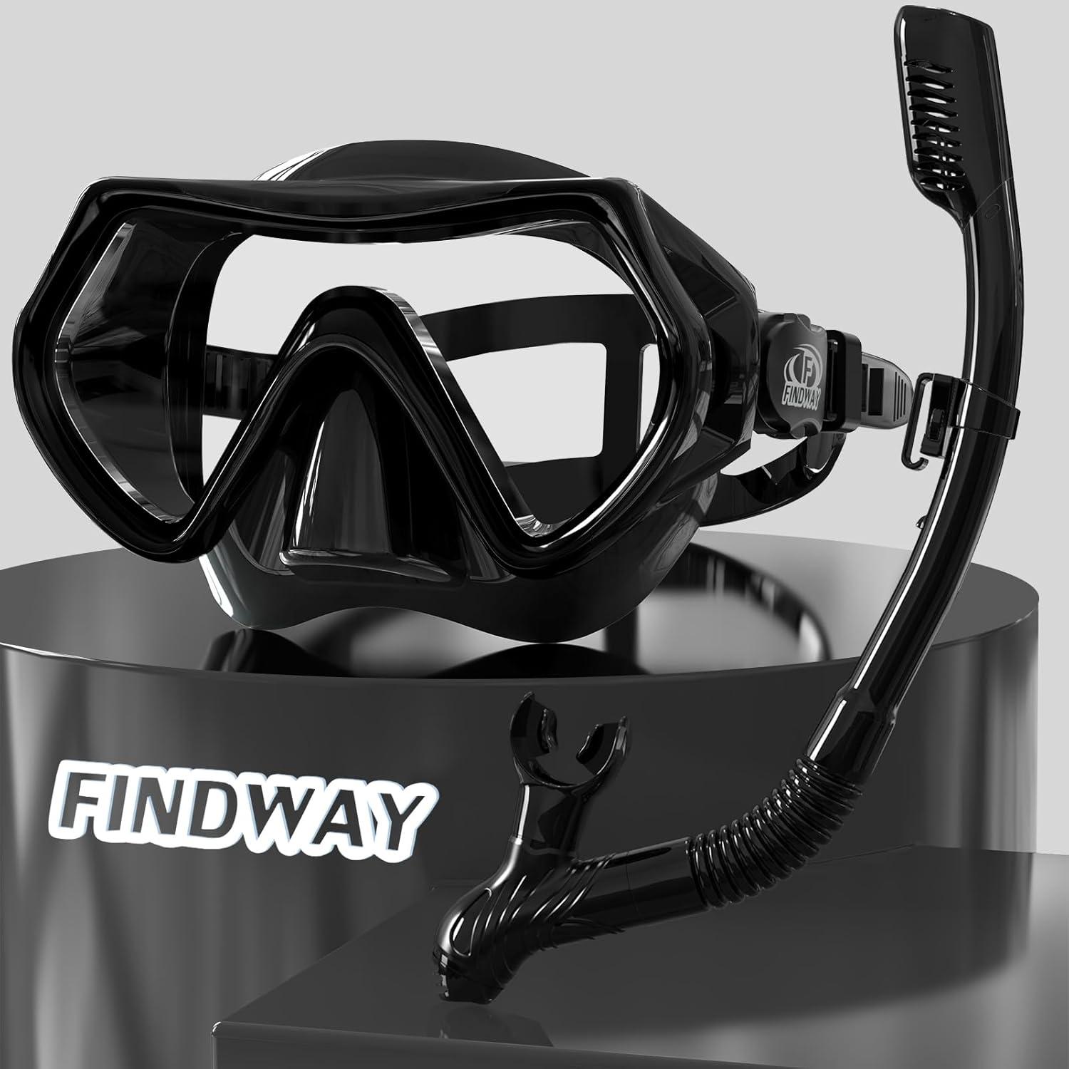 Taucherbrille Erwachsene Schnorchelmaske HD Glas Anti-Leck Schwarz