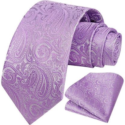 Krawatten-Set Paisley mit Einstecktuch für Herren, C-Violett