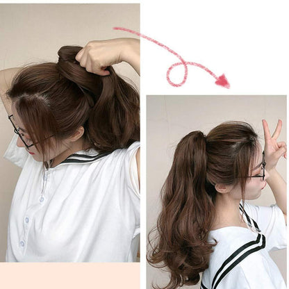 Pferdeschwanz Clip-in Extension, gewellt, aschbraun & bleichblond