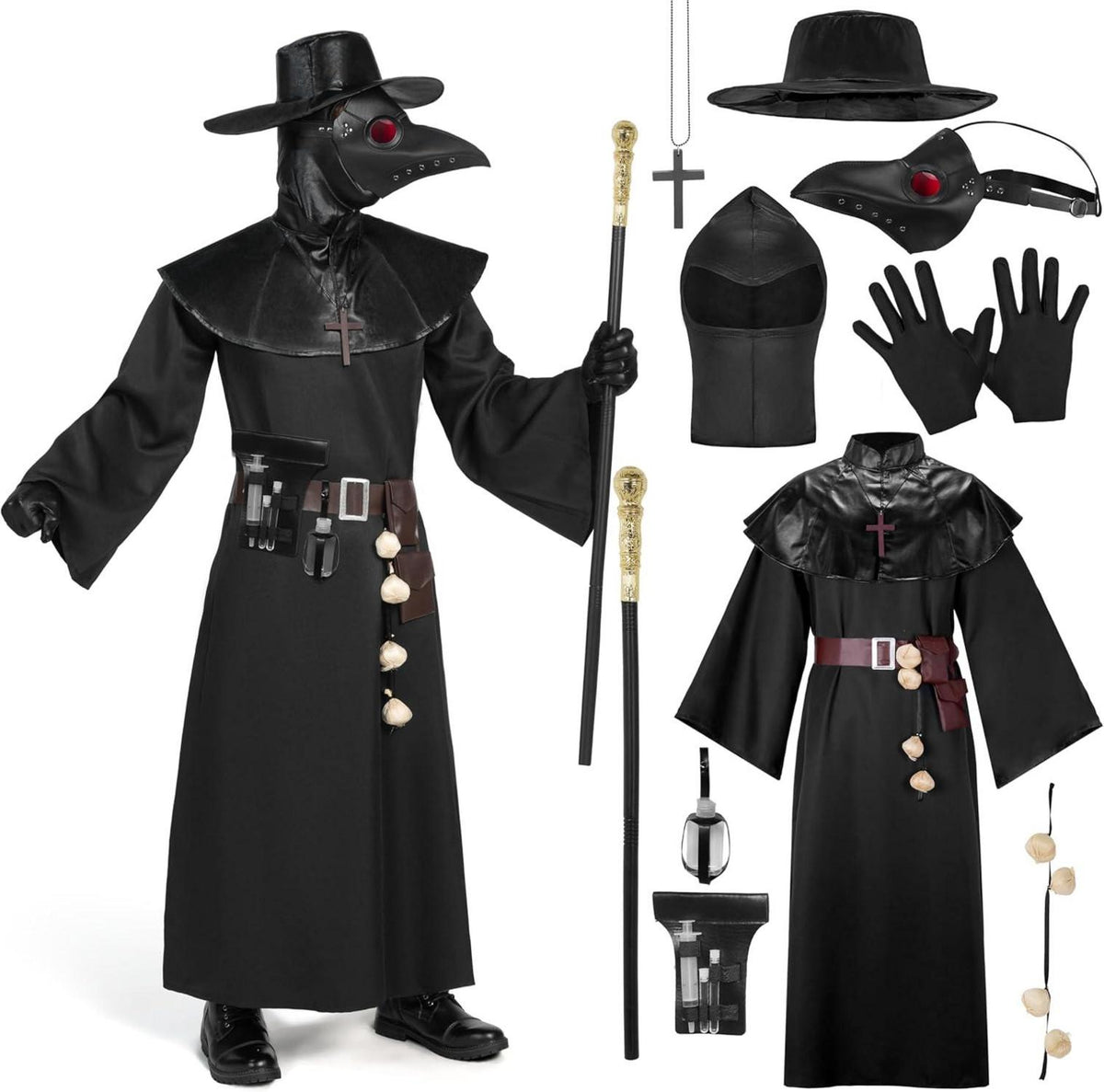 Spooktacular Creations Pestarzt Kostüm-Set Schwarz Mütze Maske robe
