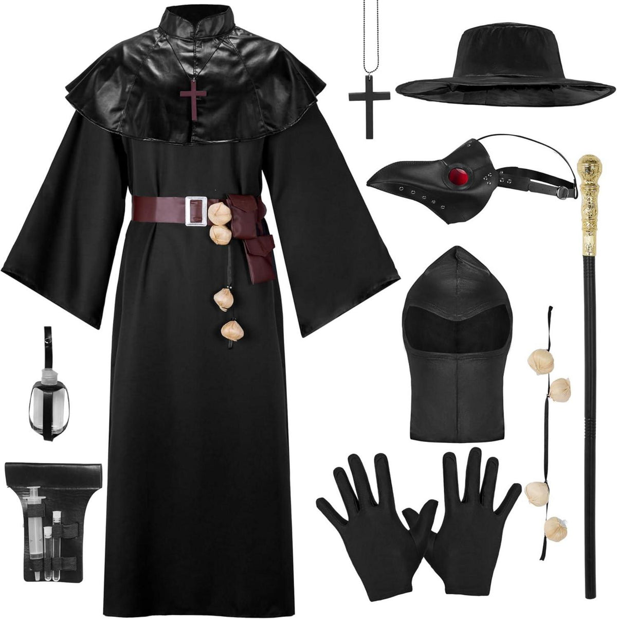 Spooktacular Creations Pestarzt Kostüm-Set Schwarz Mütze Maske robe