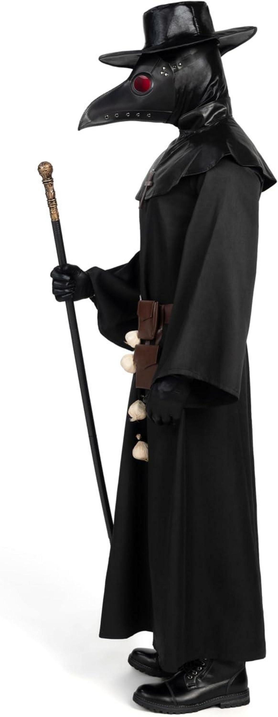 Herren Pestarzt Halloween Kostüm-Set Schwarz Mütze Maske Robe Handschuhe