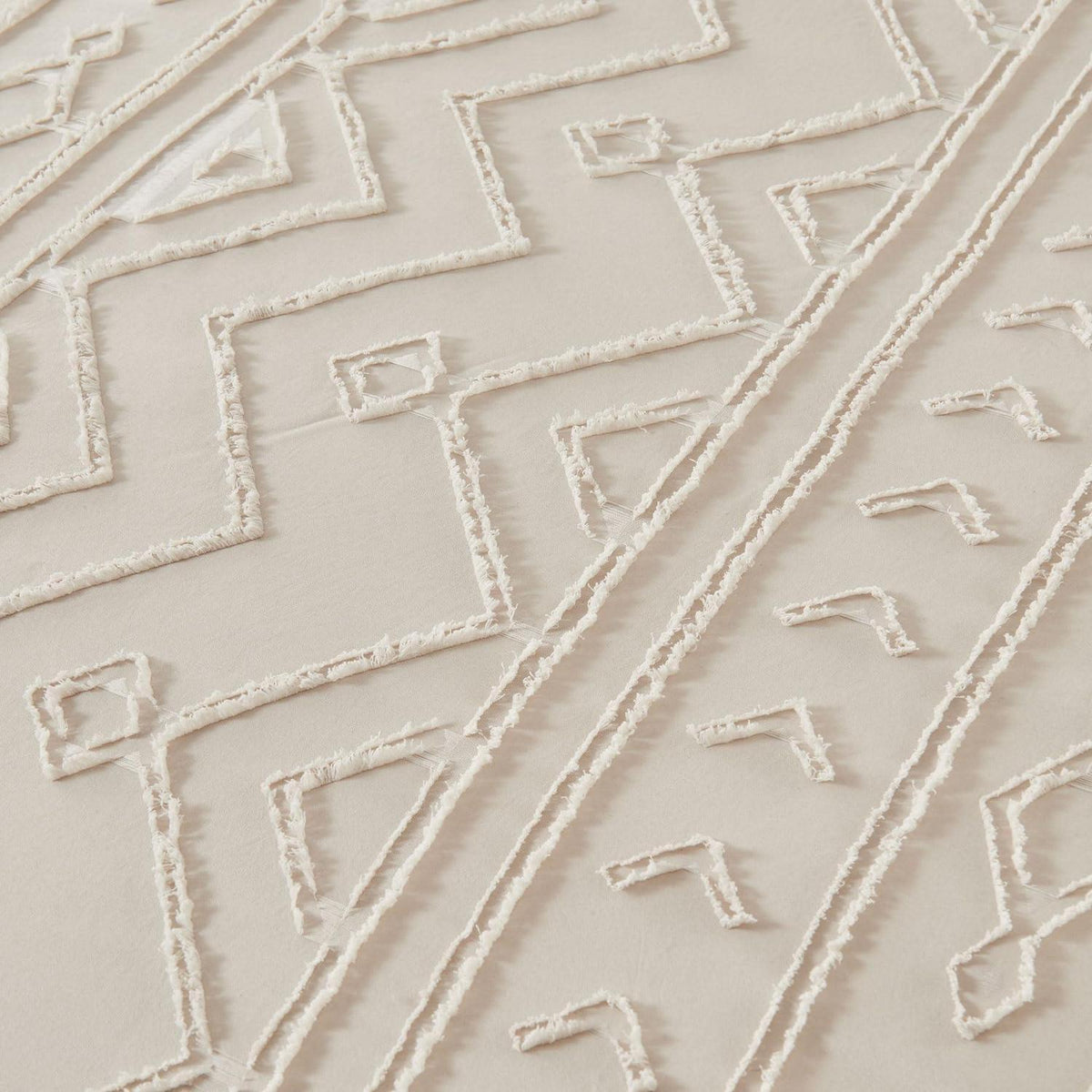 Boho Bettwäsche Set 220x240 Beige Getuftet Geometrisch
