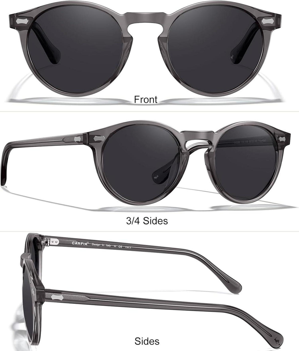 CARFIA Herren Sonnenbrille Polarisiert Retro Rund UV 400 Acetat-Rahmen