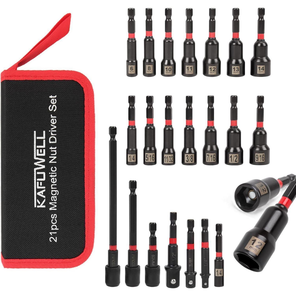 21tlg Magnetischer Steckschlüsselsatz mit Bithalter & Adaptern