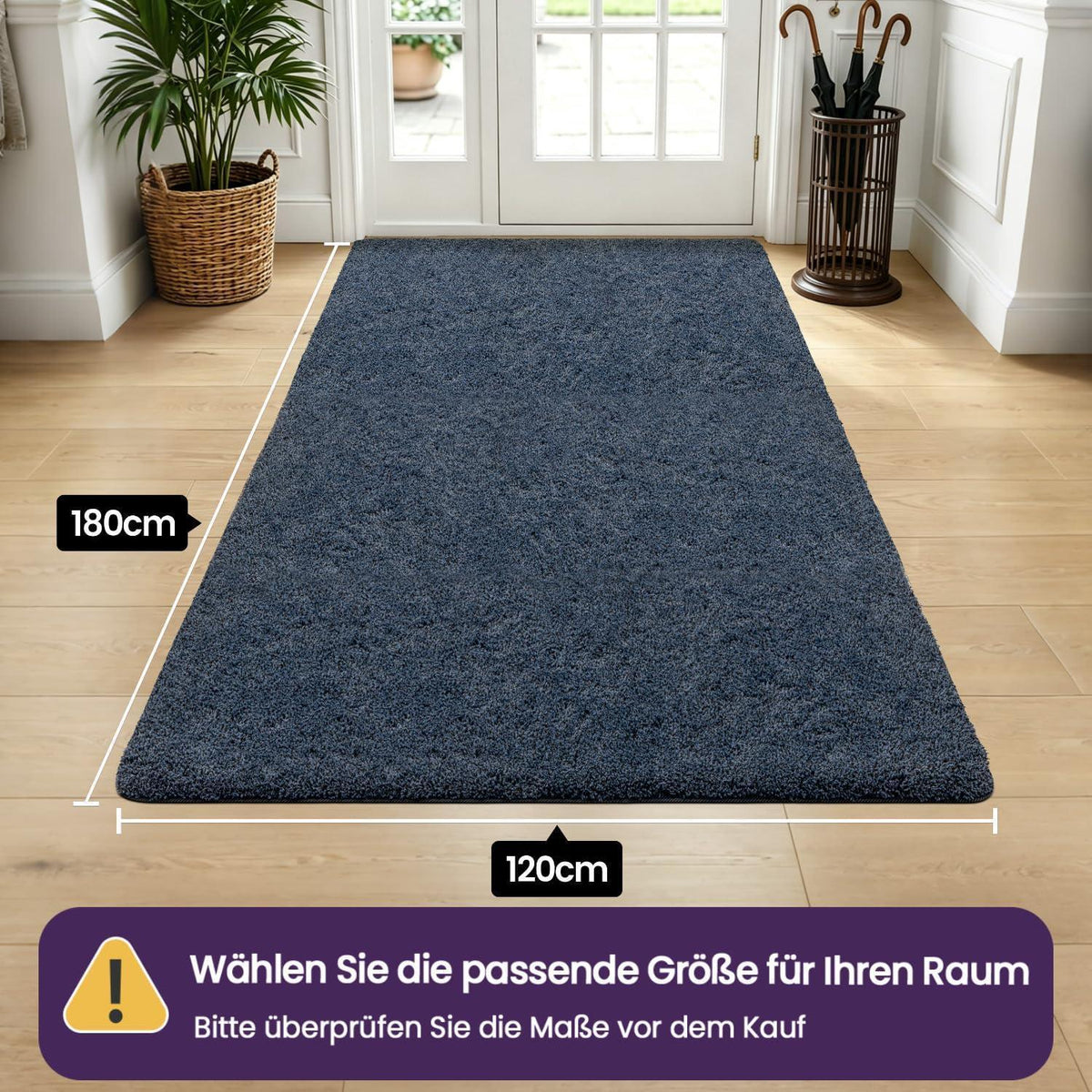 Fußmatte Innen Blau-Schwarz 120x180 cm – Rutschfest & Saugfähig