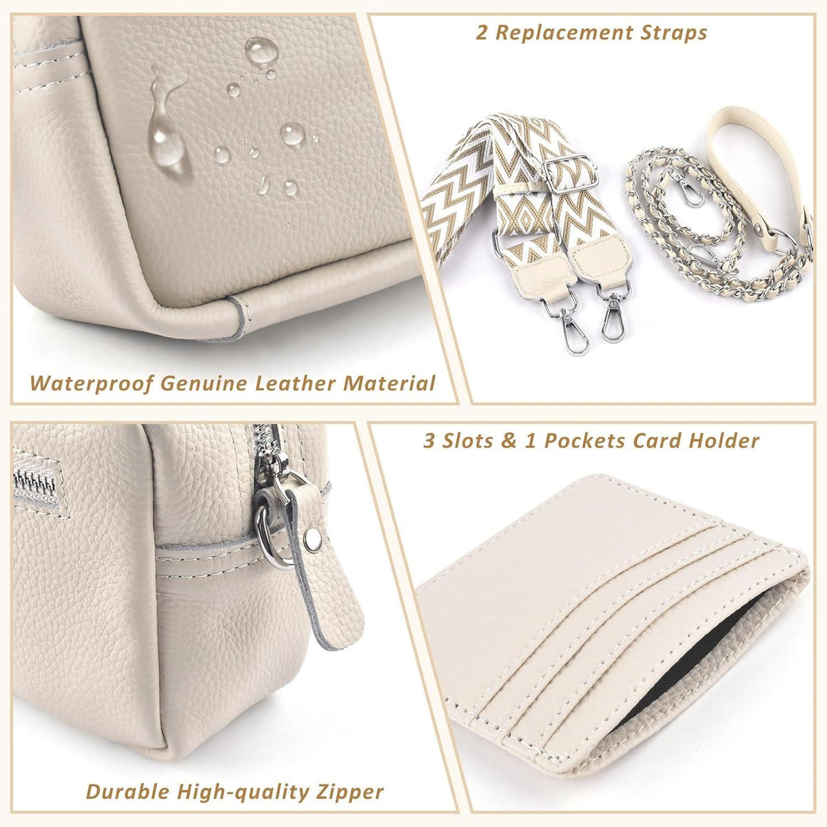 Handy Umhängetasche Echtes Leder Crossbody Bag Kartenhalter Schwarz