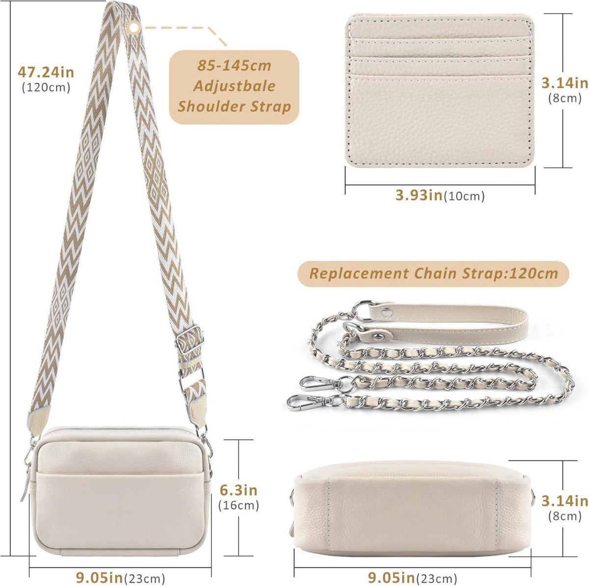 Handy Umhängetasche Echtes Leder Crossbody Bag mit Schultergurt Kartenhalter, Schwarz