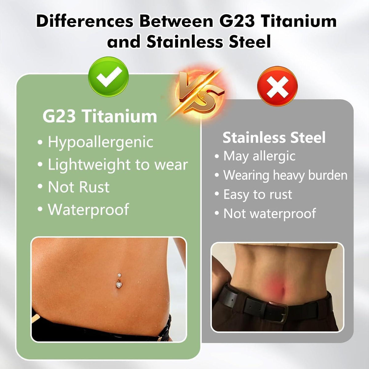 G23 Titan Bauchnabelpiercing 14G 12mm Silber mit Kugel