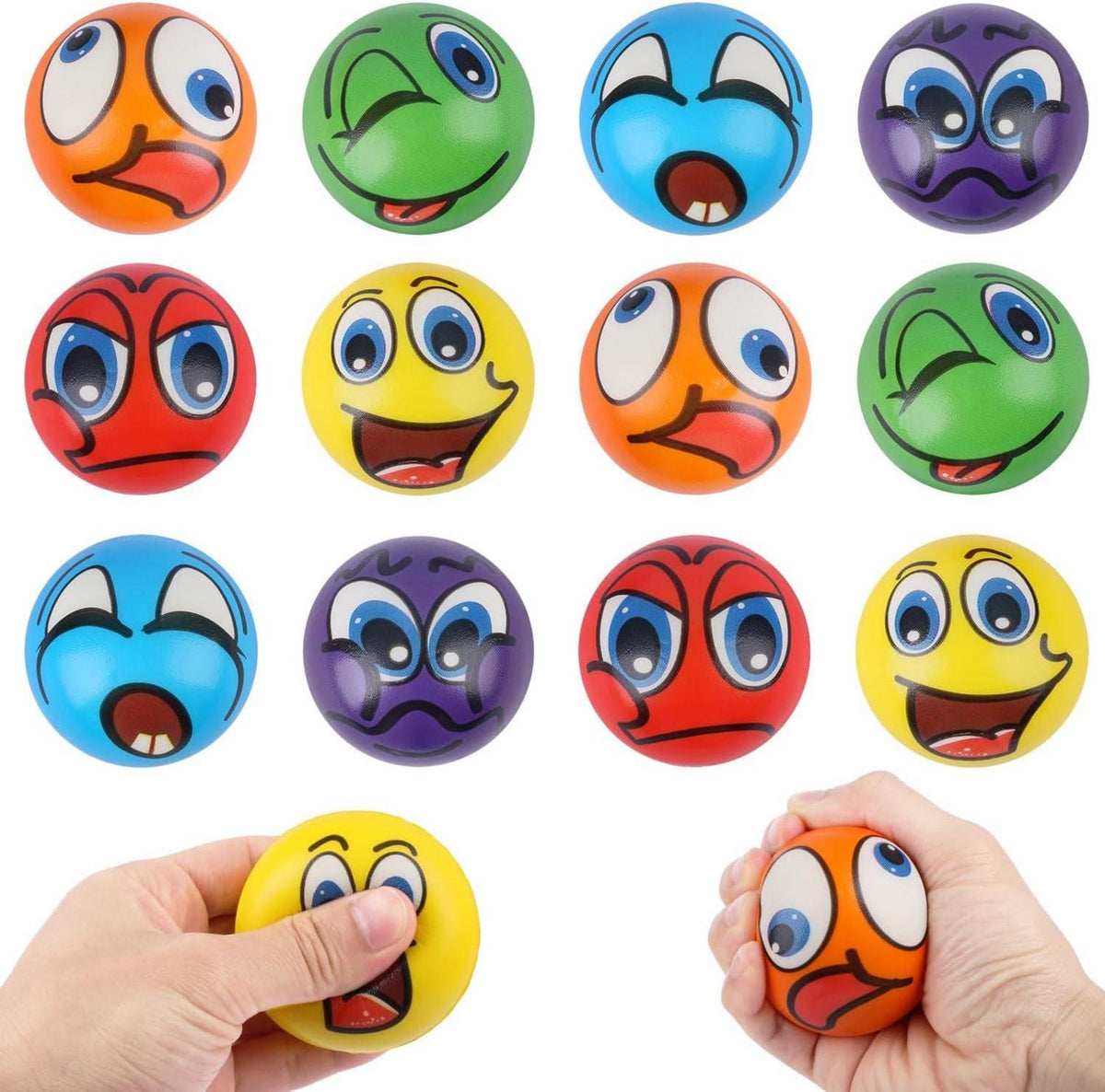 12er Pack Anti Stress Bälle mit Emoji Gesichtern
