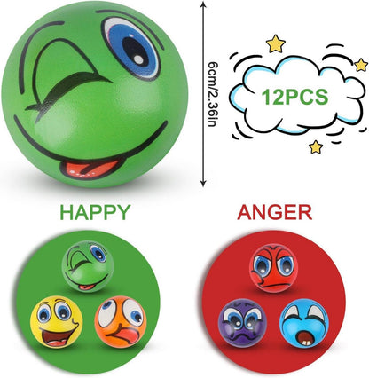 12er Set Anti Stressbälle mit Emoji Gesicht, Knautschball