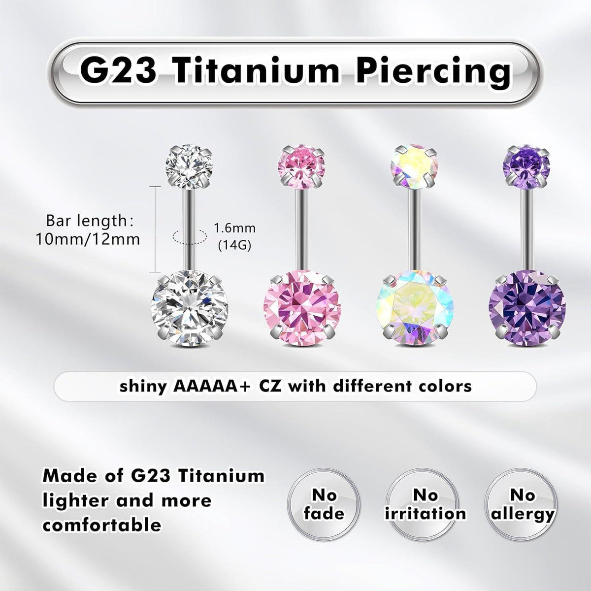 G23 Titan Bauchnabelpiercing Gold Silber 14G 10mm