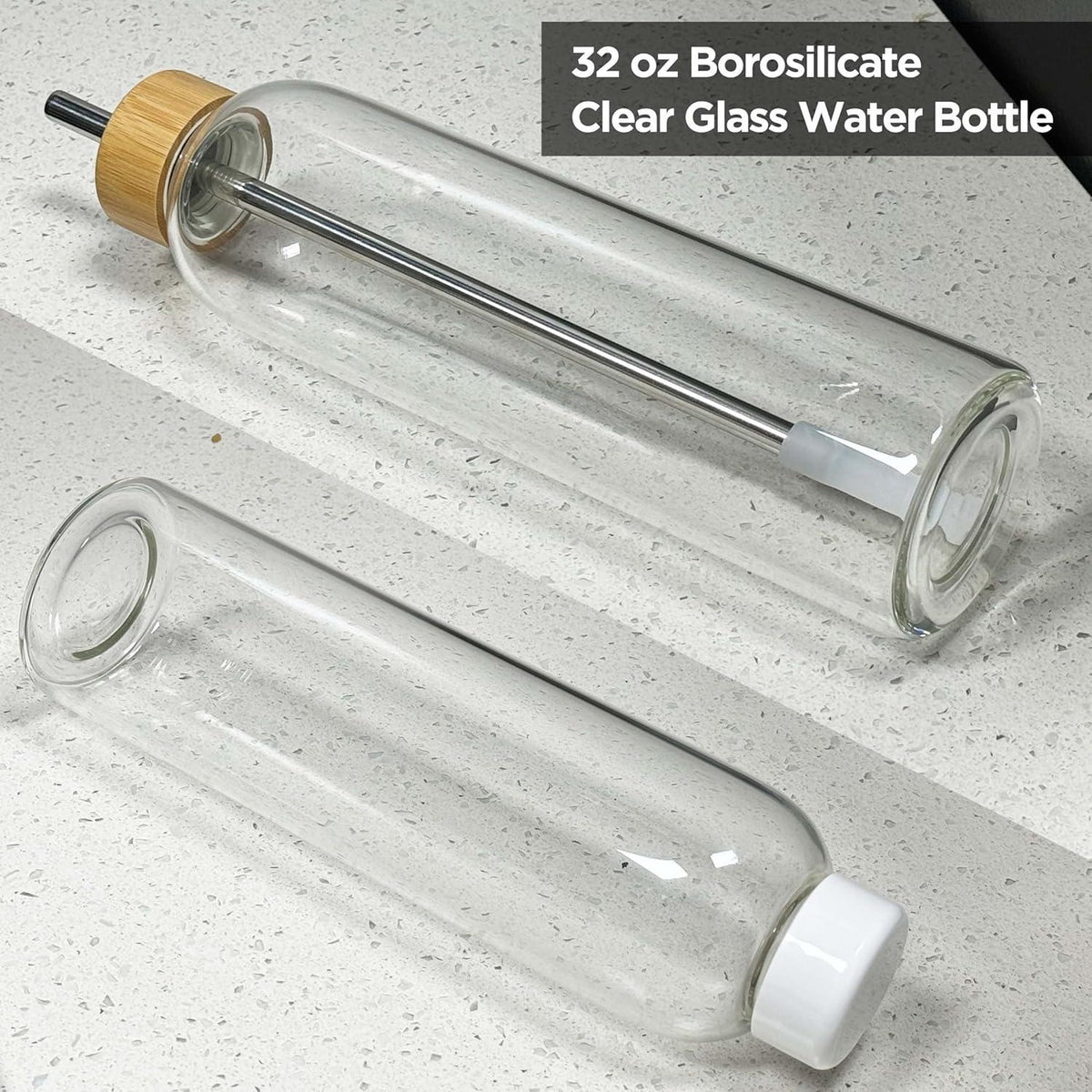 900ml Glas Trinkflasche Sport Wasserflasche mit 2 Deckeln