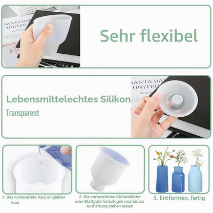 Silikonform Vase Set – 4 Formen + Palette für DIY Harzvasen