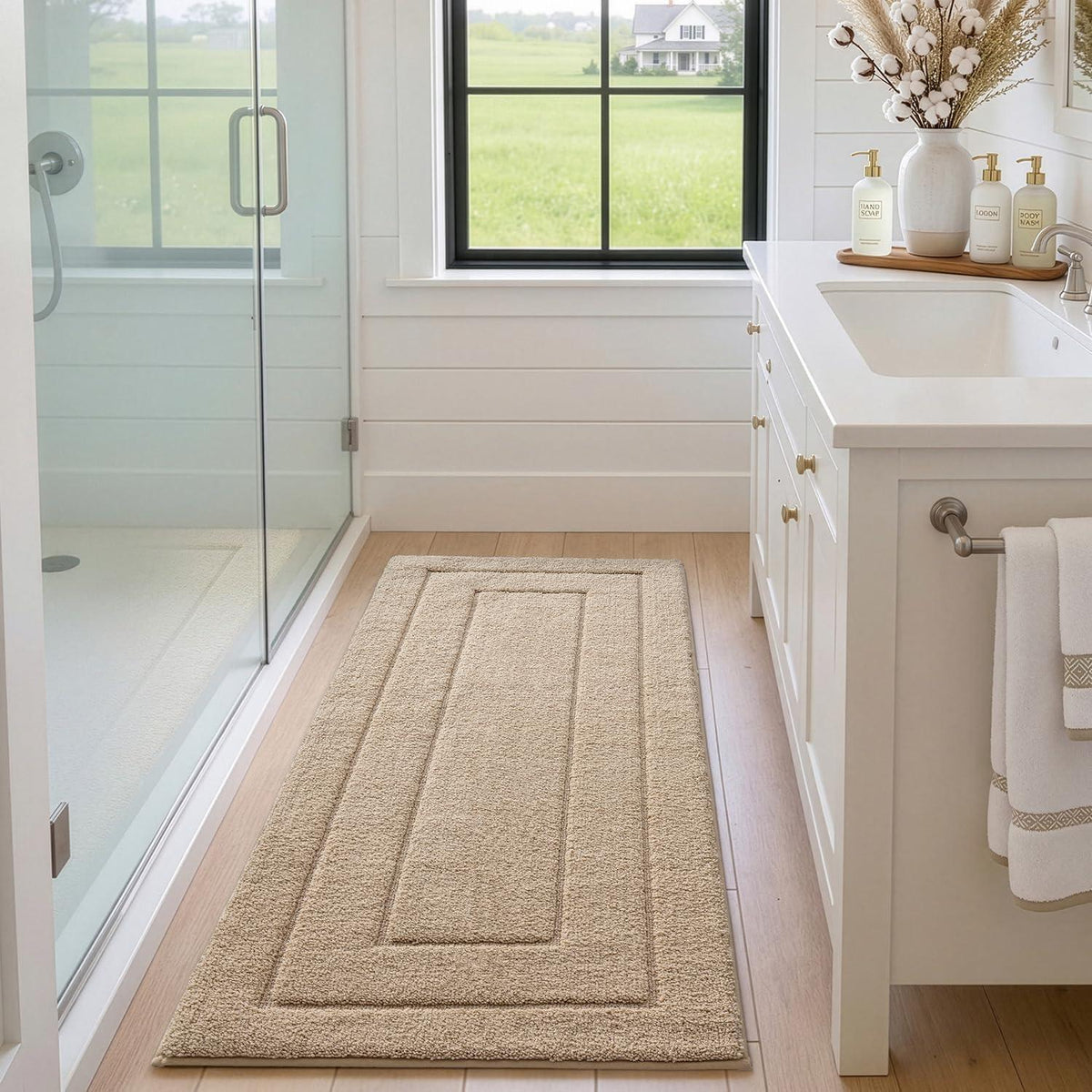 Rutschfeste Badematte Mikrofaser Beige 60x150 cm