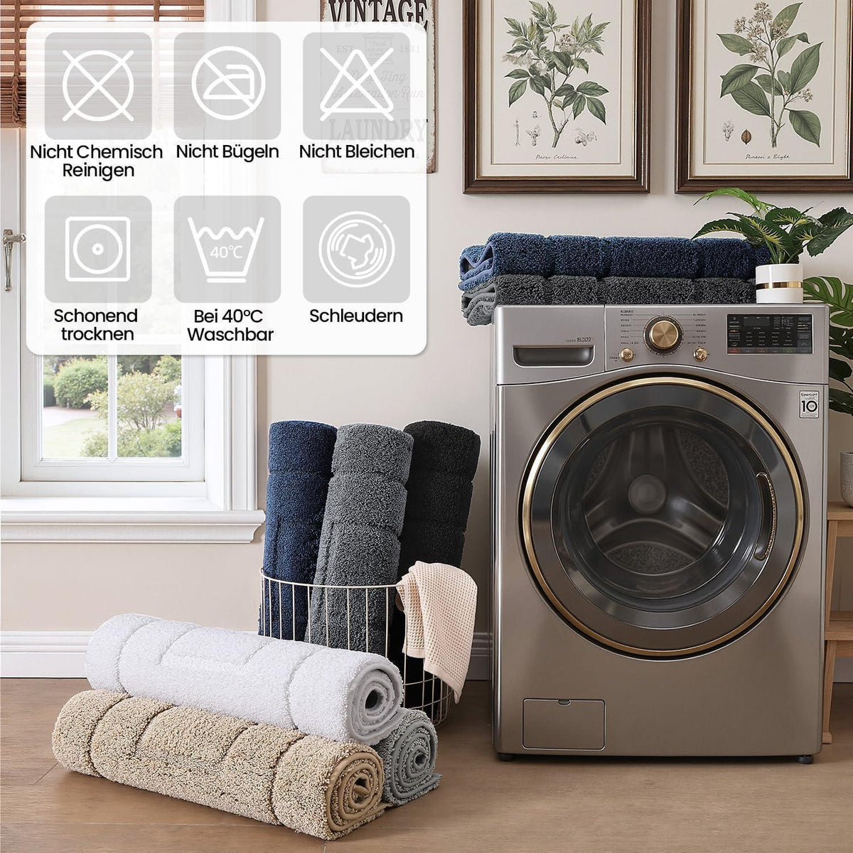 Rutschfeste Badematte Mikrofaser Beige 60x150 cm